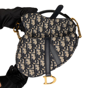 CHRISTIAN DIOR MINI SADDLE BAG BLUE OBLIQUE GHW WITH STRAP