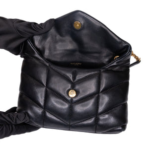 SAINT LAURENT PUFFER BAG TOY BLACK NAPPA LEATHER GHW