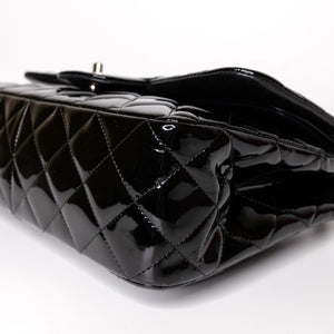 CHANEL JUMBO CLASSIC DOUBLE FLAP BAG PATENT BLACK SHW