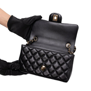 CHANEL MINI RECTANGULAR FLAP BAG LAMBSKIN BLACK LGHW (MICROCHIP)
