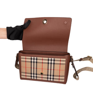 BURBERRY NOTE CROSS-BODY BAG CALFSKIN / CANVAS GHW