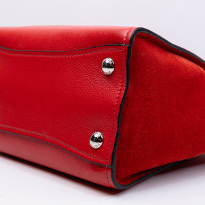 PRADA SMALL GLACE CALF SKIN LEATHER TWIN POCKET SATCHEL RED SHW