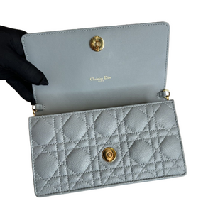 CHRISTIAN DIOR CARO POUCH WITH CHAIN CLOUD BLUE CANNAGE CALFSKIN