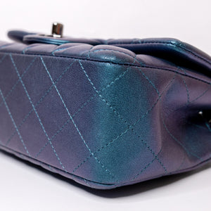 CHANEL IRIDESCENT BLUE TURQUOISE MINI CLASSIC FLAP BAG RUTHENIUM HARDWARE