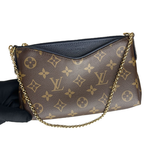 LOUIS VUITTON  PALLAS CLUTCH MONOGRAM 2 WAY SHOULDER BAG LEATHER/ NAVY BLUE GHW