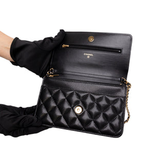 CHANEL 25K HANDLE WALLET ON CHAIN CAVIAR LEATHER BLACK GHW (MICROCHIP)