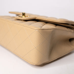CHANEL CLASSIC FLAP MEDIUM BEIGE CAVIAR LEATHER GHW (MICROCHIP)