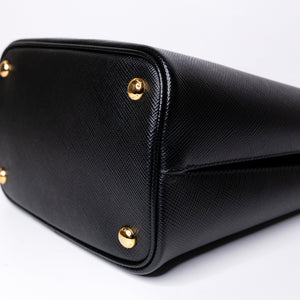 PRADA PANIER SMALL SAFFIANO LEATHER BAG BLACK GHW