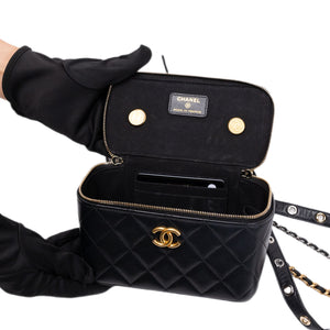 CHANEL LONG VANITY CASE WITH CHAIN LAMBSKIN BLACK GHW