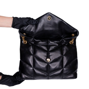 SAINT LAURENT PUFFER BAG MEDIUM BLACK NAPPA LEATHER GHW