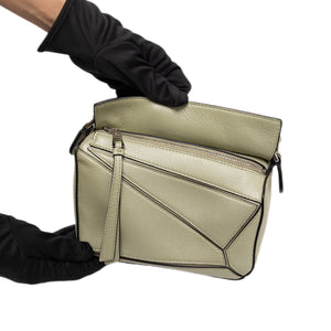 LOEWE MINI PUZZLE PEARL GREEN CALFSKIN SHW