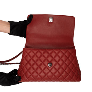 CHANEL MEDIUM COCO HANDLE FLAP BAG RED CAVIAR LEATHER SHW