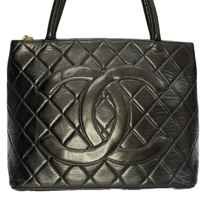 CHANEL BLACK LAMBSKIN QUILTED MEDALLION TOTE GHW