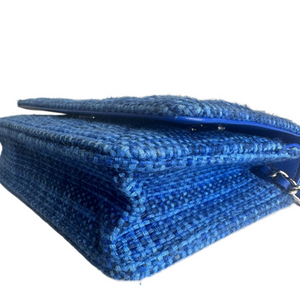 CHANEL BLUE QUILTED TWEED FABRIC WALLET ON CHAIN SHW