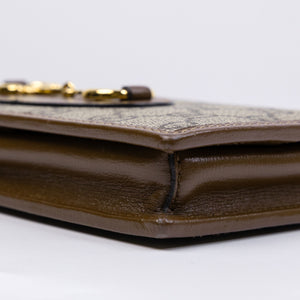 GUCCI HORSEBIT 1955 WALLET ON CHAIN GG SUPREME CANVAS BEIGE/DARK BROWN GHW