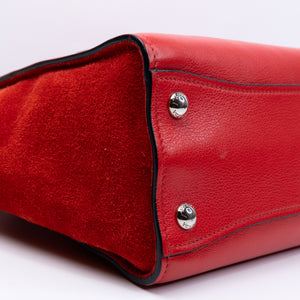 PRADA SMALL GLACE CALF SKIN LEATHER TWIN POCKET SATCHEL RED SHW