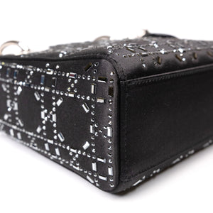 CHRISTIAN DIOR MINI LADY DIOR SATIN CRYSTAL BLACK SHW
