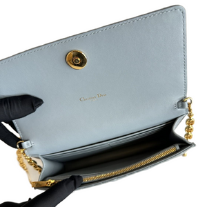 CHRISTIAN DIOR CARO POUCH WITH CHAIN CLOUD BLUE CANNAGE CALFSKIN