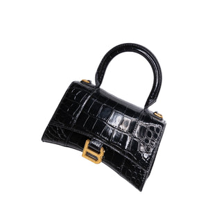 BALENCIAGA HOURGLASS BAG XS CROC-EMBOSSED CALFSKIN BLACK GHW