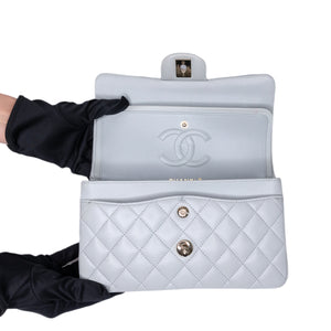 CHANEL SMALL CLASSIC DOUBLE FLAP LIGHT GREY LAMBSKIN LGHW