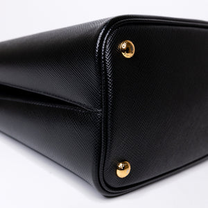 PRADA PANIER SMALL SAFFIANO LEATHER BAG BLACK GHW