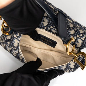 CHRISTIAN DIOR MINI SADDLE BAG BLUE OBLIQUE GHW WITH STRAP