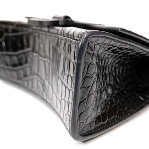 BALENCIAGA HOURGLASS BAG XS CROC-EMBOSSED CALFSKIN SO BLACK