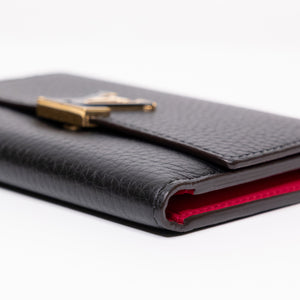 LOUIS VUITTON CAPUCINES COMPACT WALLET BLACK LEATHER GHW