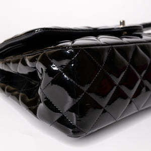 CHANEL JUMBO CLASSIC DOUBLE FLAP BAG PATENT BLACK SHW