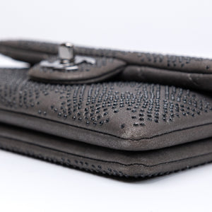 CHANEL CLASSIC FLAP CRYSTAL EMBELLISHED MINI BAG GREY LEATHER SHW