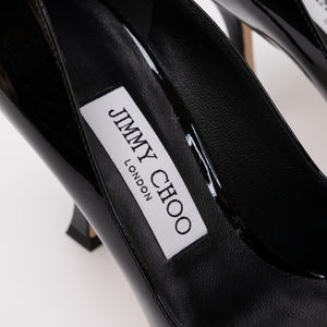 JIMMY CHOO BELINDA PUMP 90 PAT BLACK PATENT LEATHER SIZE 36.5