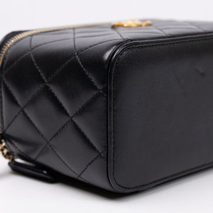 CHANEL LONG VANITY CASE WITH CHAIN LAMBSKIN BLACK GHW