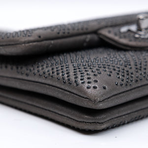 CHANEL CLASSIC FLAP CRYSTAL EMBELLISHED MINI BAG GREY LEATHER SHW