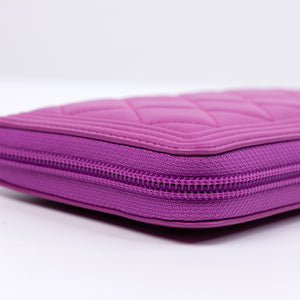 CHANEL BOY ZIP WALLET LAMBSKIN LEATHER PURPLE PINK SHW