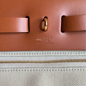 HERMES HERBAG ZIP 31 BAG CANVAS/HUNTER BENTON/FAUVE GHW STAMP W