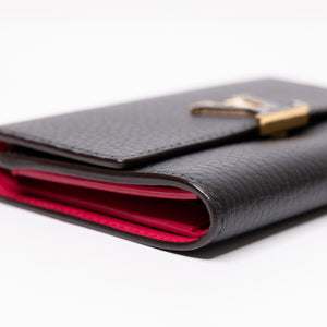 LOUIS VUITTON CAPUCINES COMPACT WALLET BLACK LEATHER GHW