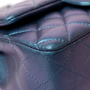 CHANEL IRIDESCENT BLUE TURQUOISE MINI CLASSIC FLAP BAG RUTHENIUM HARDWARE