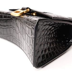 BALENCIAGA HOURGLASS BAG XS CROC-EMBOSSED CALFSKIN BLACK GHW
