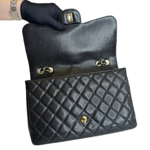 CHANEL CLASSIC DOUBLE FLAP JUMBO BLACK CAVIAR LEATHER GHW