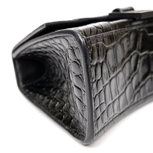 BALENCIAGA HOURGLASS BAG XS CROC-EMBOSSED CALFSKIN SO BLACK
