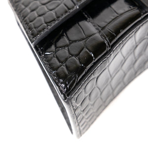 BALENCIAGA HOURGLASS BAG XS CROC-EMBOSSED CALFSKIN SO BLACK