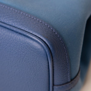 HERMES GARDEN PARTY 30 CANVAS / NEGONDA LEATHER BLUE AGATE SHW STAMP Z