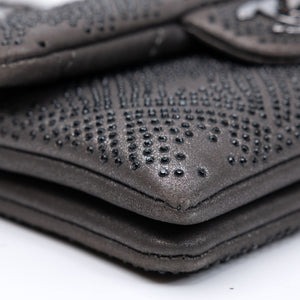 CHANEL CLASSIC FLAP CRYSTAL EMBELLISHED MINI BAG GREY LEATHER SHW