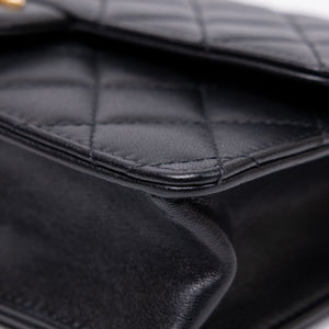 CHANEL PEARL FLAP BAG BLACK GOATSKIN GHW