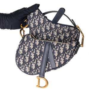 CHRISTIAN DIOR MINI SADDLE BLUE OBLIQUE GHW WITH STRAP
