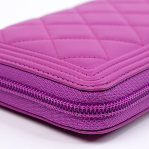 CHANEL BOY ZIP WALLET LAMBSKIN LEATHER PURPLE PINK SHW