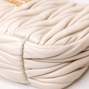 MIUMIU WANDER MATELASSE MINI HOBO BAG NAPPA WHITE LAMBSKIN GHW