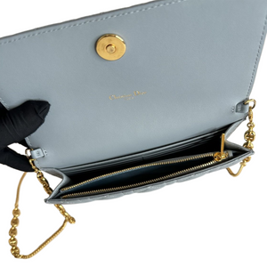 DIOR CARO POUCH WITH CHAIN CLOUD BLUE CANNAGE CALFSKIN