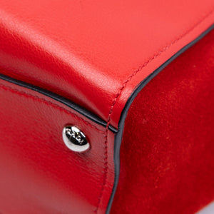 PRADA SMALL GLACE CALF SKIN LEATHER TWIN POCKET SATCHEL RED SHW