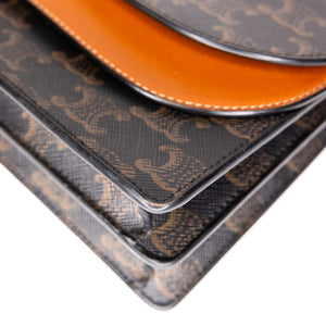 CELINE DOUBLE FLAP TRIOMPHE CANVAS WALLET ON STRAP